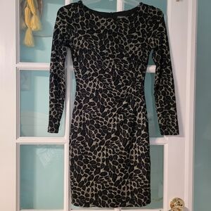 Vince Camuto Black and Silver Bodycon Dress Long Sleeve Crew Neck